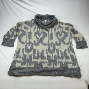 Chicos Gray Beige Abstract Pattern Cowl‎ Neck Wool Mohair Sweater Size 2